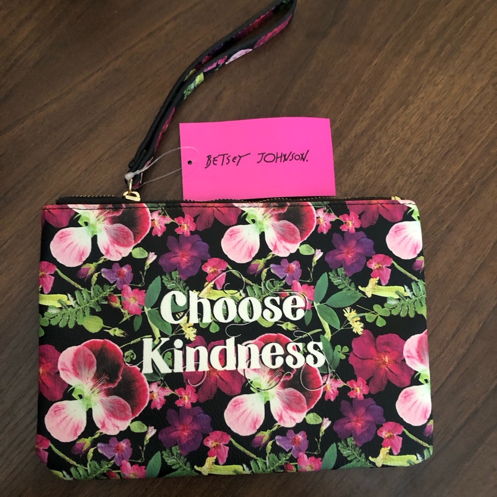 Betsy Johnson Choose Kindness Flower Printed Pouch